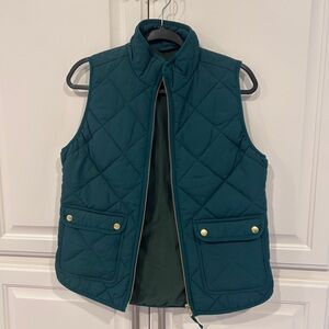 J. Crew Teal Quilted Vest with Gold Zipper